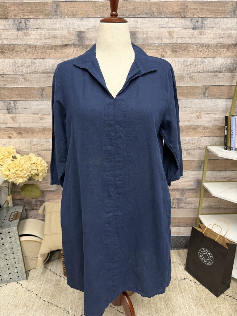 Terzo Millennio navy blue 3/4 sleeve linen dress Terzo Millennio Navy XL women DRESSES