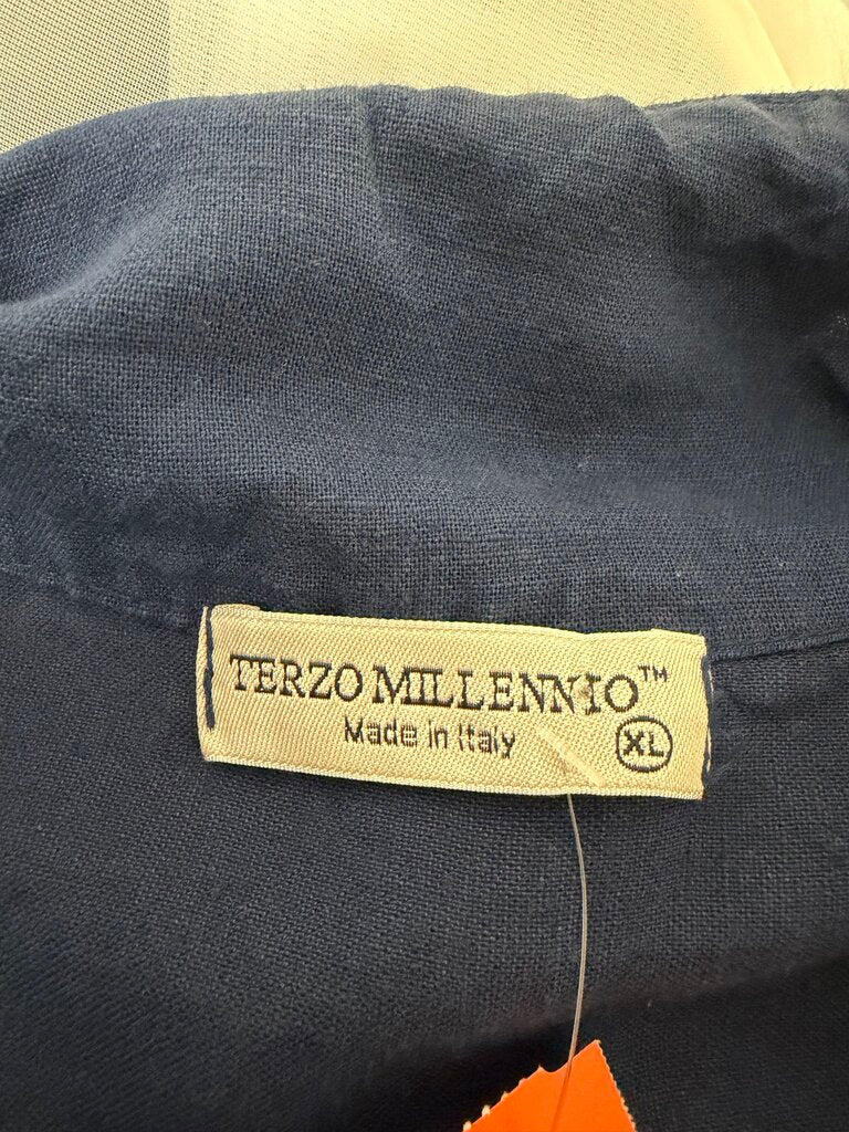 Terzo Millennio navy blue 3/4 sleeve linen dress Terzo Millennio Navy XL women DRESSES