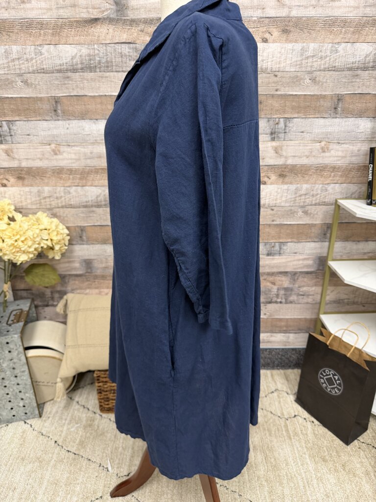 Terzo Millennio navy blue 3/4 sleeve linen dress Terzo Millennio Navy XL women DRESSES