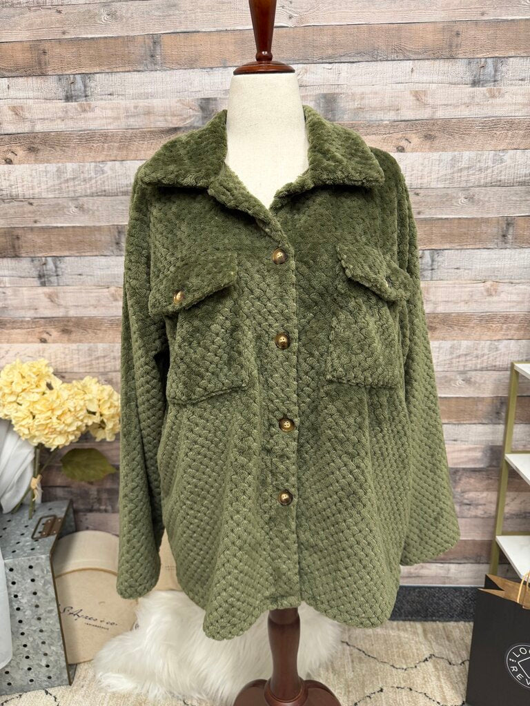 Jen & Co. NWT green fuzzy shacket