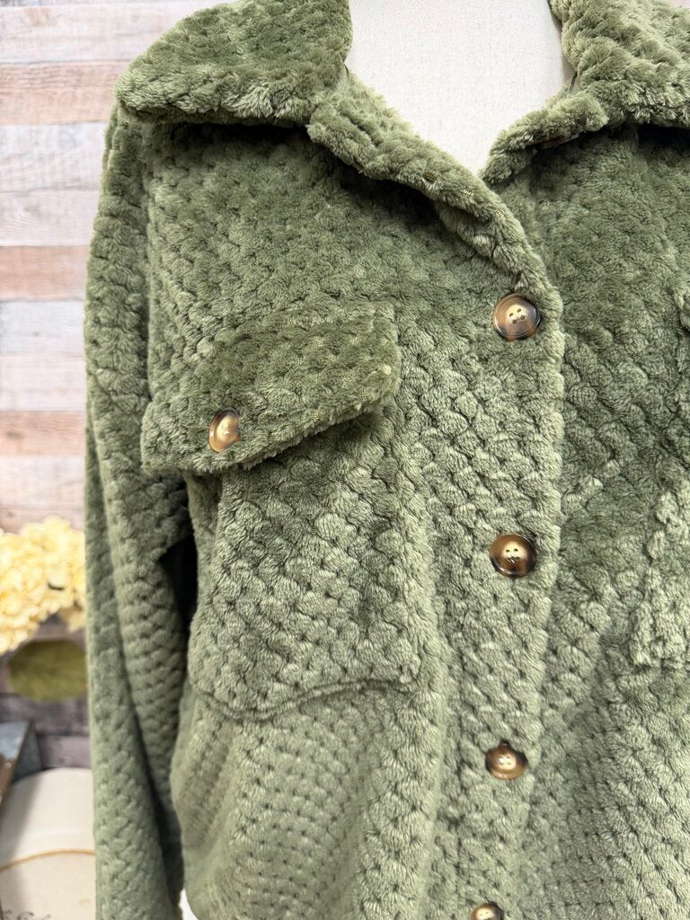 Jen & Co. NWT green fuzzy shacket