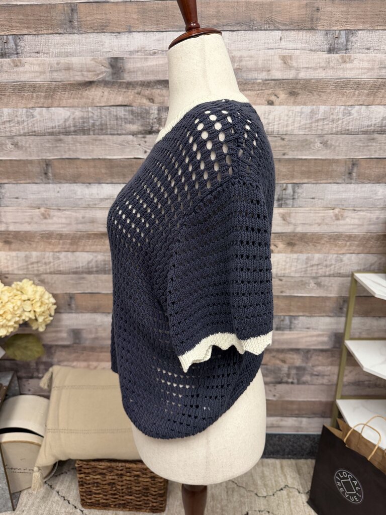 Miou Muse navy crochet tee w/ white trim Miou Muse blue M women TOPS