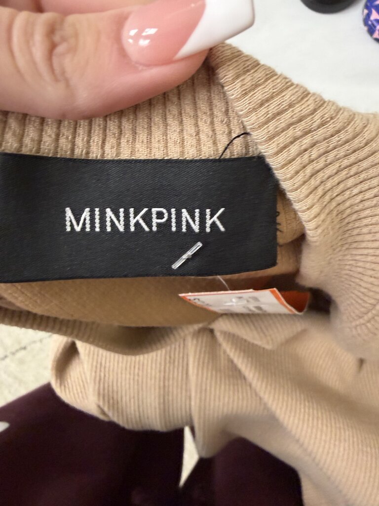 MINKPINK beige crop ribbed crewneck w/ cuffed sleeves MinkPink beige N/S women SWEATSHIRTS/HOODIES