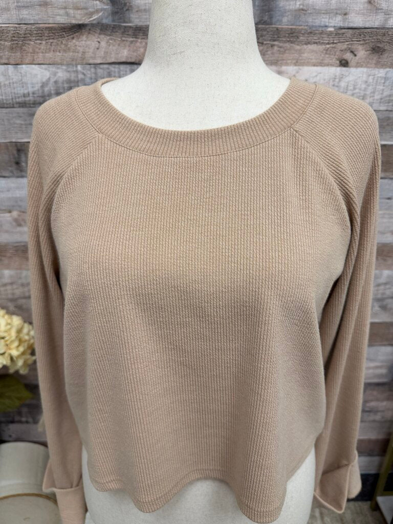 MINKPINK beige crop ribbed crewneck w/ cuffed sleeves MinkPink beige N/S women SWEATSHIRTS/HOODIES
