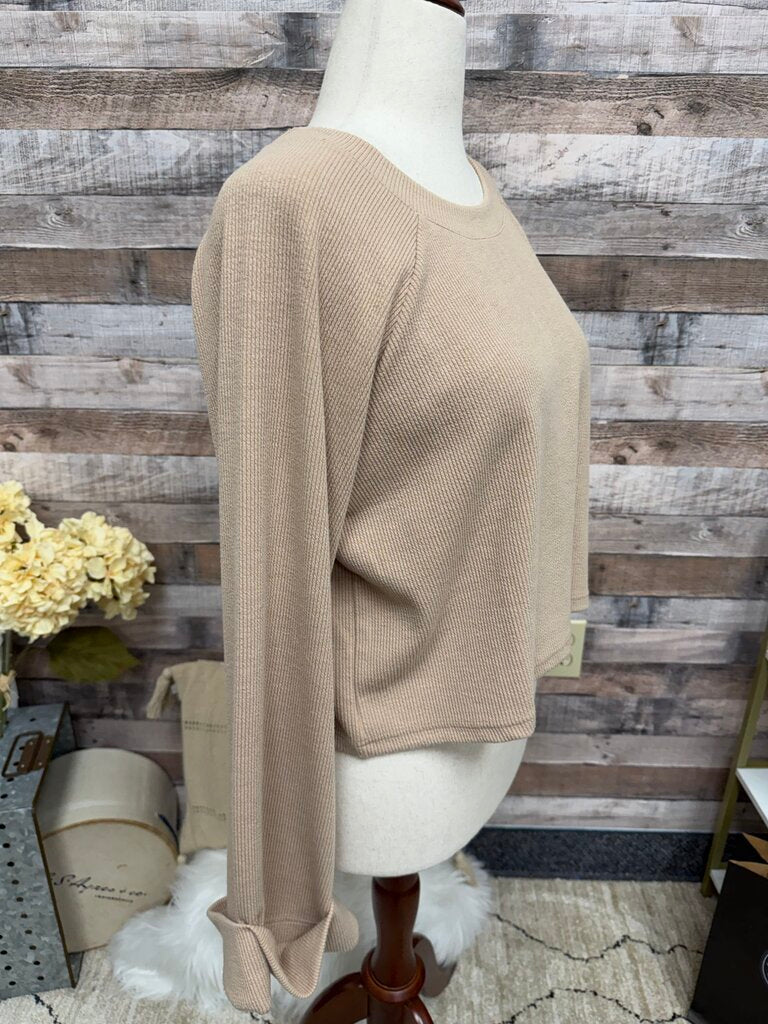 MINKPINK beige crop ribbed crewneck w/ cuffed sleeves MinkPink beige N/S women SWEATSHIRTS/HOODIES