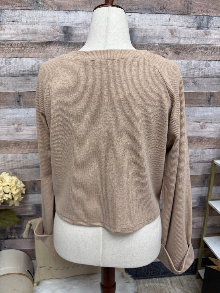 MINKPINK beige crop ribbed crewneck w/ cuffed sleeves MinkPink beige N/S women SWEATSHIRTS/HOODIES
