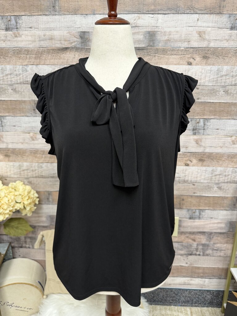 Calvin Klein black flutter sleeve front tie blouse Calvin Klein Black XL women BLOUSES