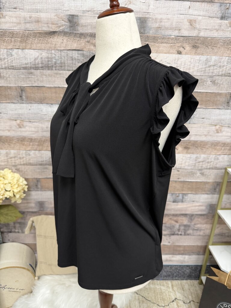 Calvin Klein black flutter sleeve front tie blouse Calvin Klein Black XL women BLOUSES