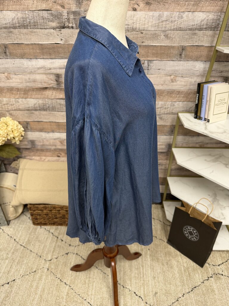 By Design NWT blue button up w/ puff sleeves By Design Blue M women TOPS