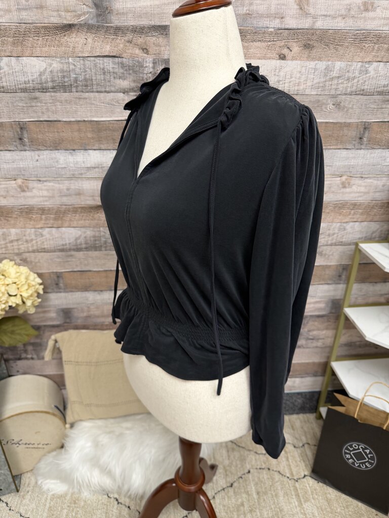 Elie. black v neck long sleeve blouse w/ cinched waist Elie Tahari Black M women TOPS