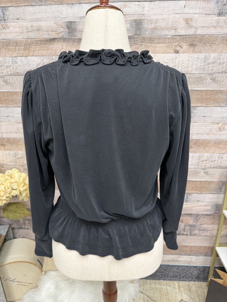 Elie. black v neck long sleeve blouse w/ cinched waist Elie Tahari Black M women TOPS