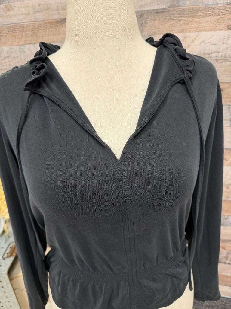 Elie. black v neck long sleeve blouse w/ cinched waist Elie Tahari Black M women TOPS