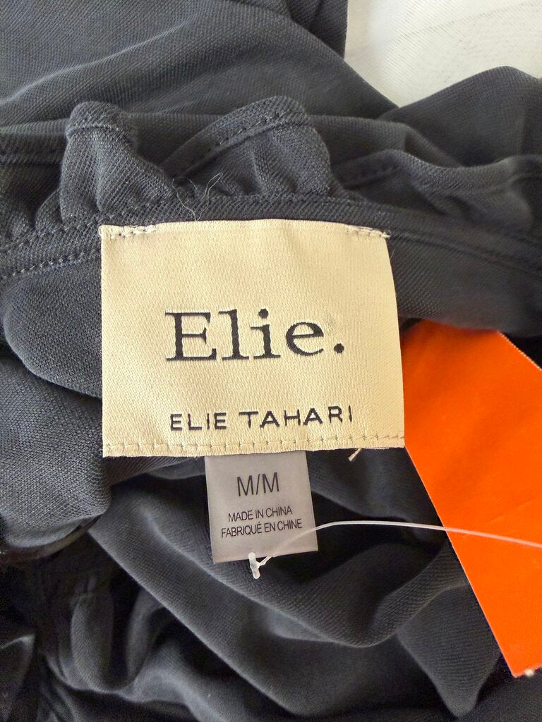Elie. black v neck long sleeve blouse w/ cinched waist Elie Tahari Black M women TOPS