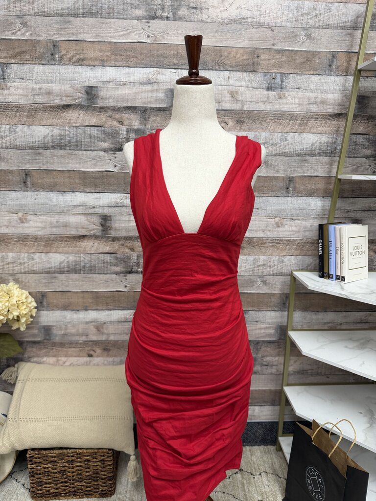 Nicole Miller Collection NWT red bodycon ruched v neck dress Nicole Miller Red 6 women DRESSES