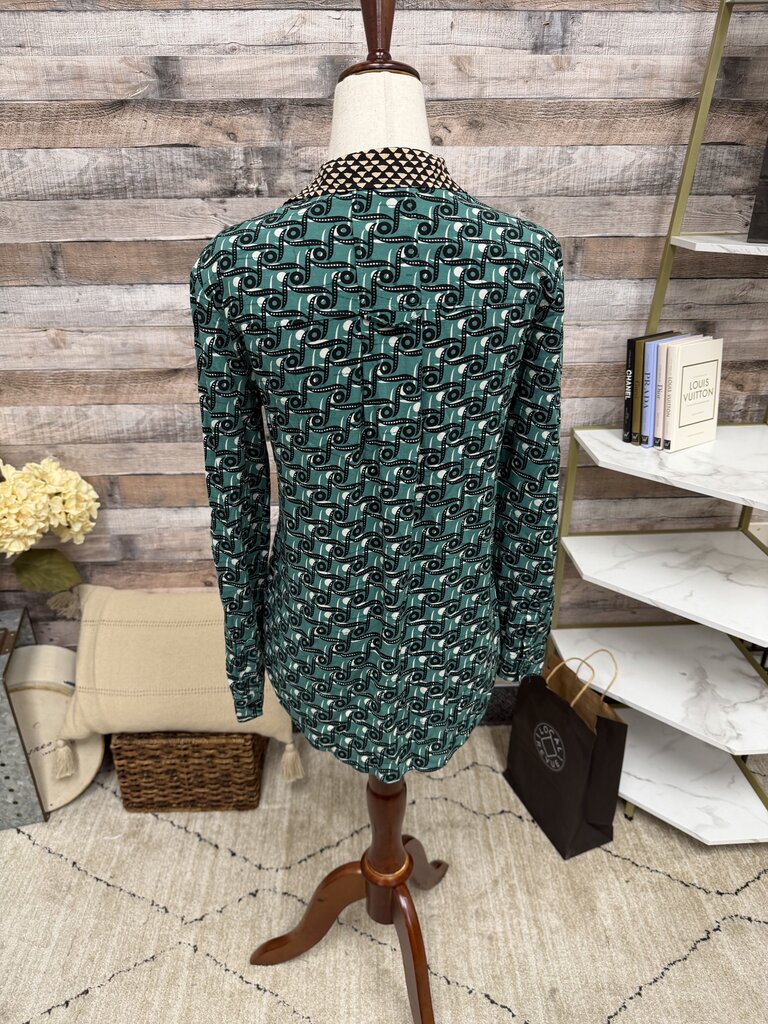 Maeve Green W/ Collar Detail V Neck Long Sleeve Top Maeve by Anthopologie Green 2 women TOPS