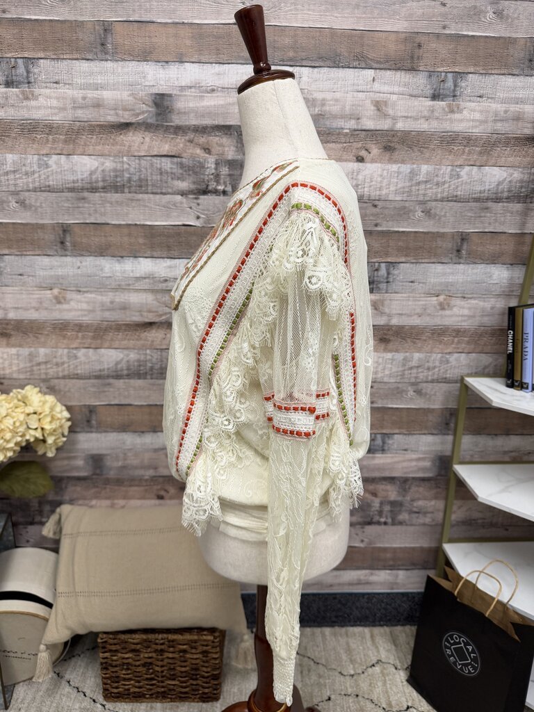 Bl-nk Cream Lace Long Sleeve Embroidered Blouse Bl-nk Cream XS women TOPS
