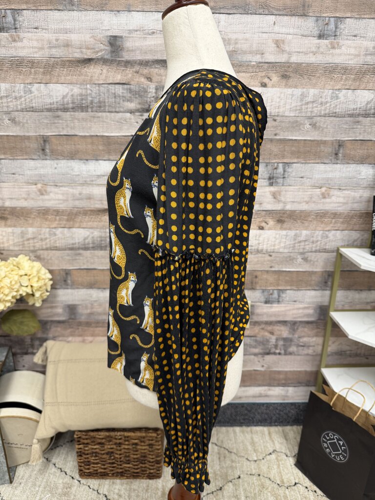 Bl-nk Black Leopard Print W/ Polka Dot Sleeves Bl-nk Black XS women TOPS