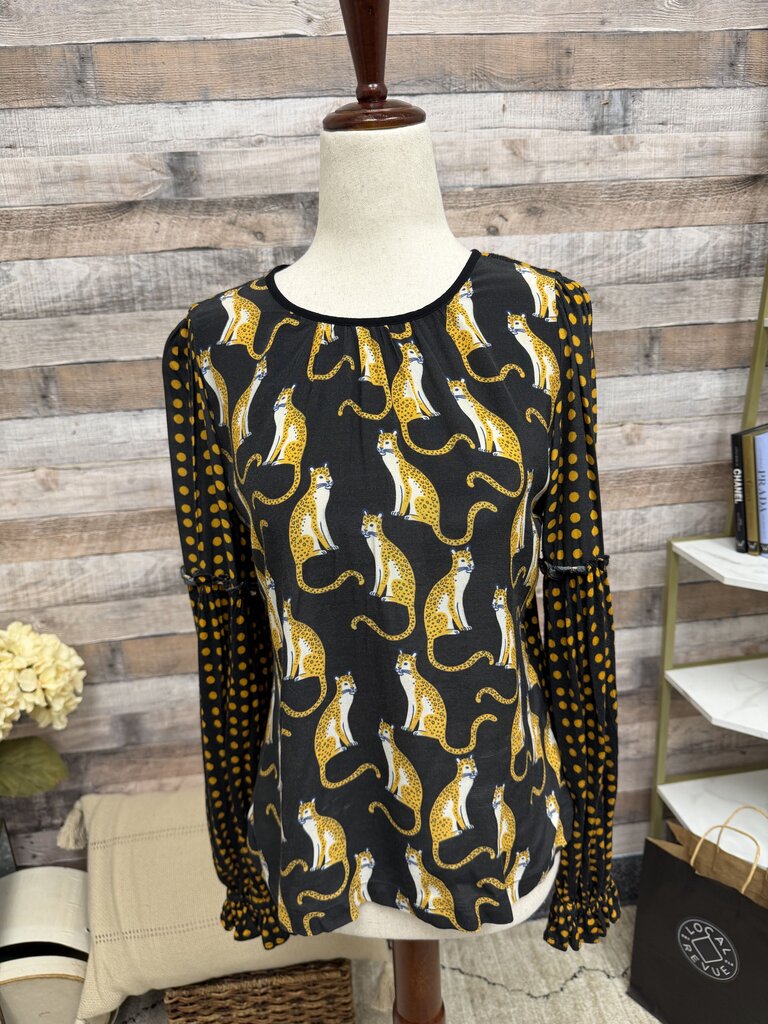 Bl-nk Black Leopard Print W/ Polka Dot Sleeves Bl-nk Black XS women TOPS