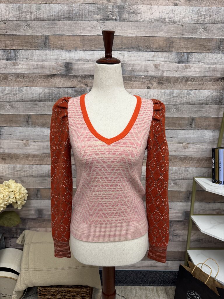 Anthropologie Pink W/ Puff Sleeve V Neck Anthropologie Pink XS women SWEATERS
