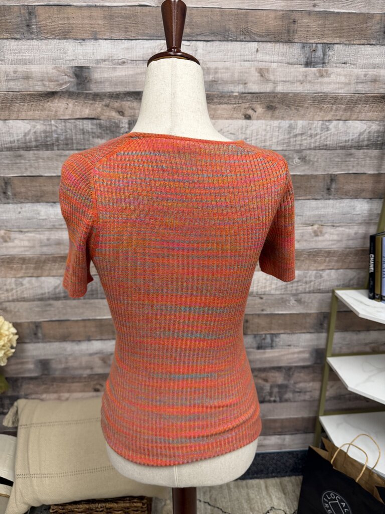 Moth Pink/Orange Scoop Neck Short Sleeve Shirt Moth Orange/Pink XS women TOPS