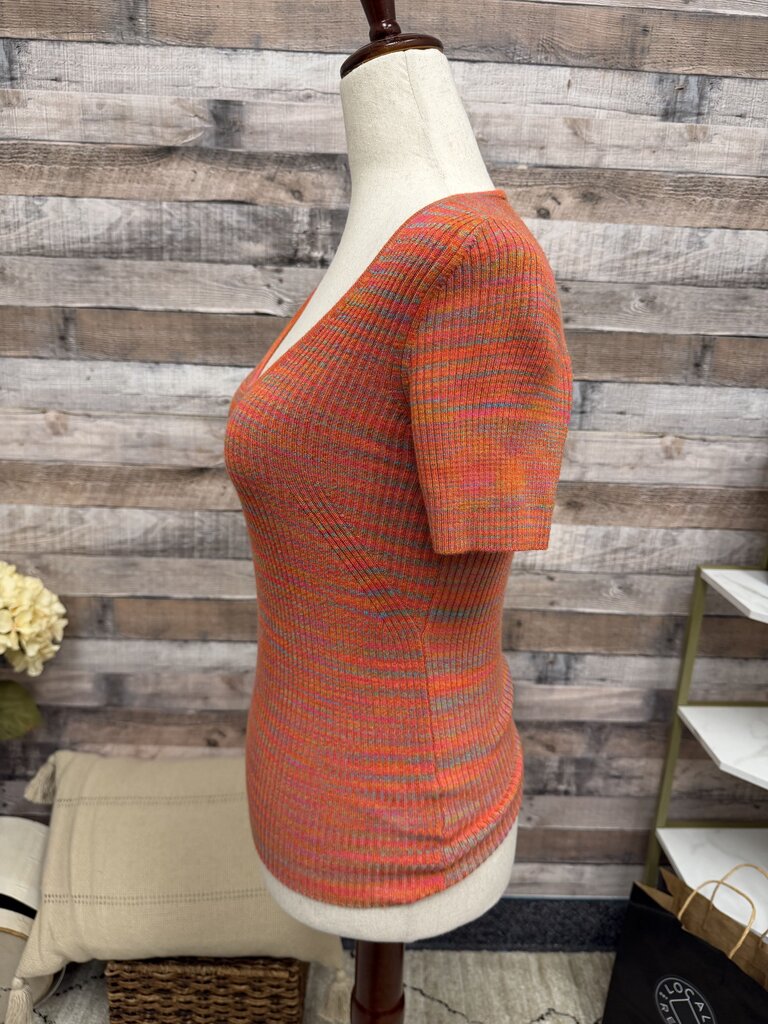 Moth Pink/Orange Scoop Neck Short Sleeve Shirt Moth Orange/Pink XS women TOPS