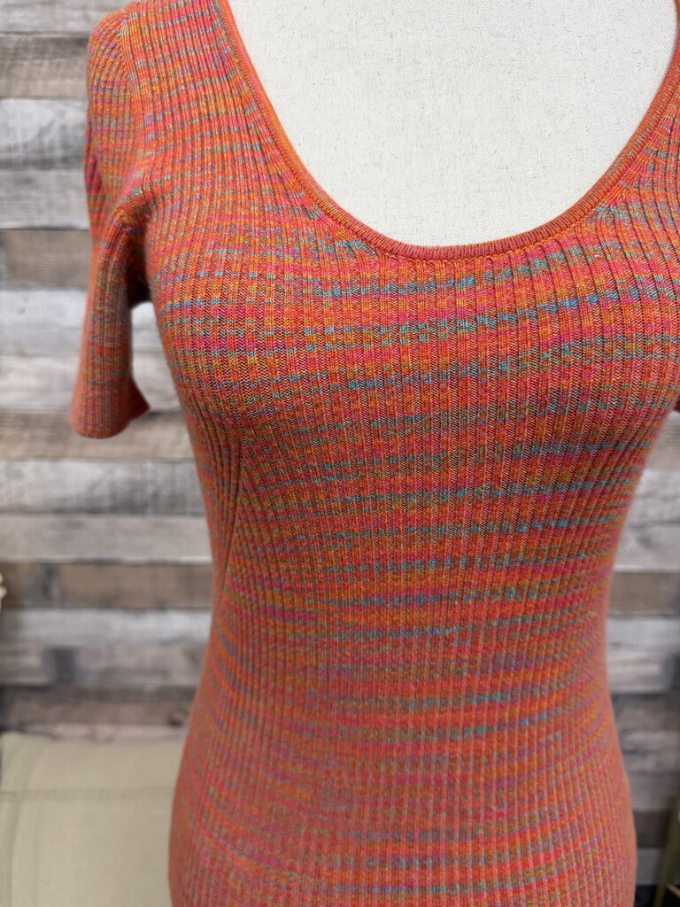 Moth Pink/Orange Scoop Neck Short Sleeve Shirt Moth Orange/Pink XS women TOPS