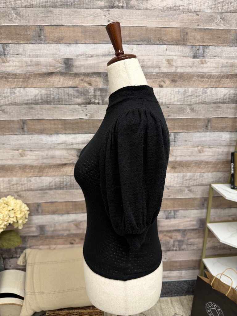 Free People Black Puff Sleeve Eyelet Mesh Top Free People Black XS women TOPS