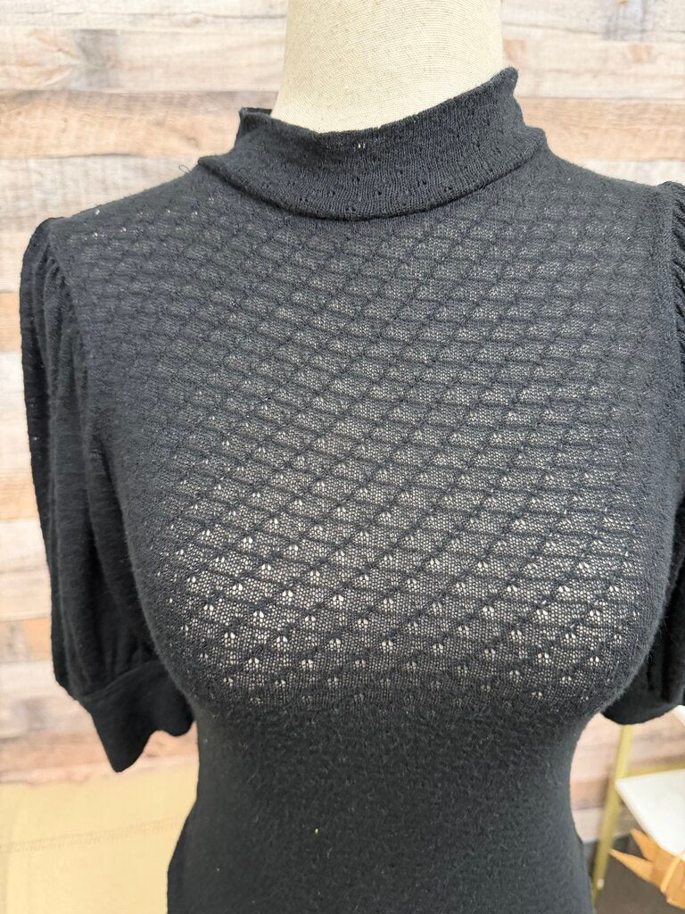Free People Black Puff Sleeve Eyelet Mesh Top Free People Black XS women TOPS