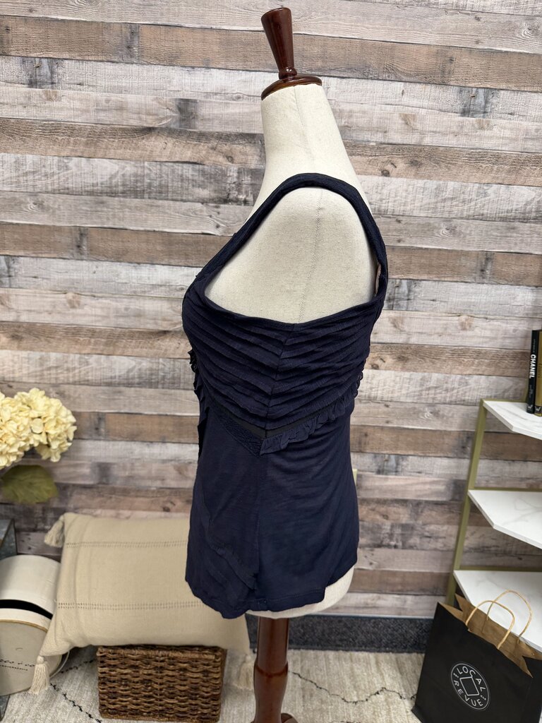 Meadow Rue Blue Silk Chiffon W/ Ruffles Sleeveless Top Meadow Rue Blue XS women TOPS