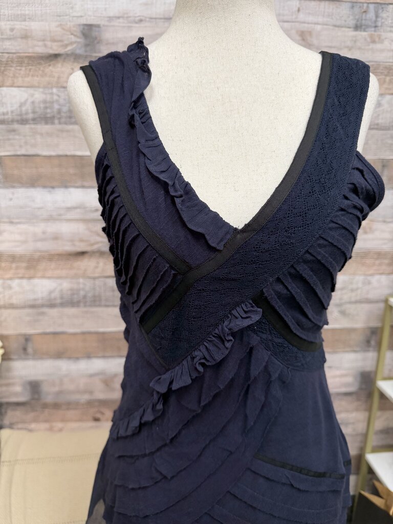 Meadow Rue Blue Silk Chiffon W/ Ruffles Sleeveless Top Meadow Rue Blue XS women TOPS