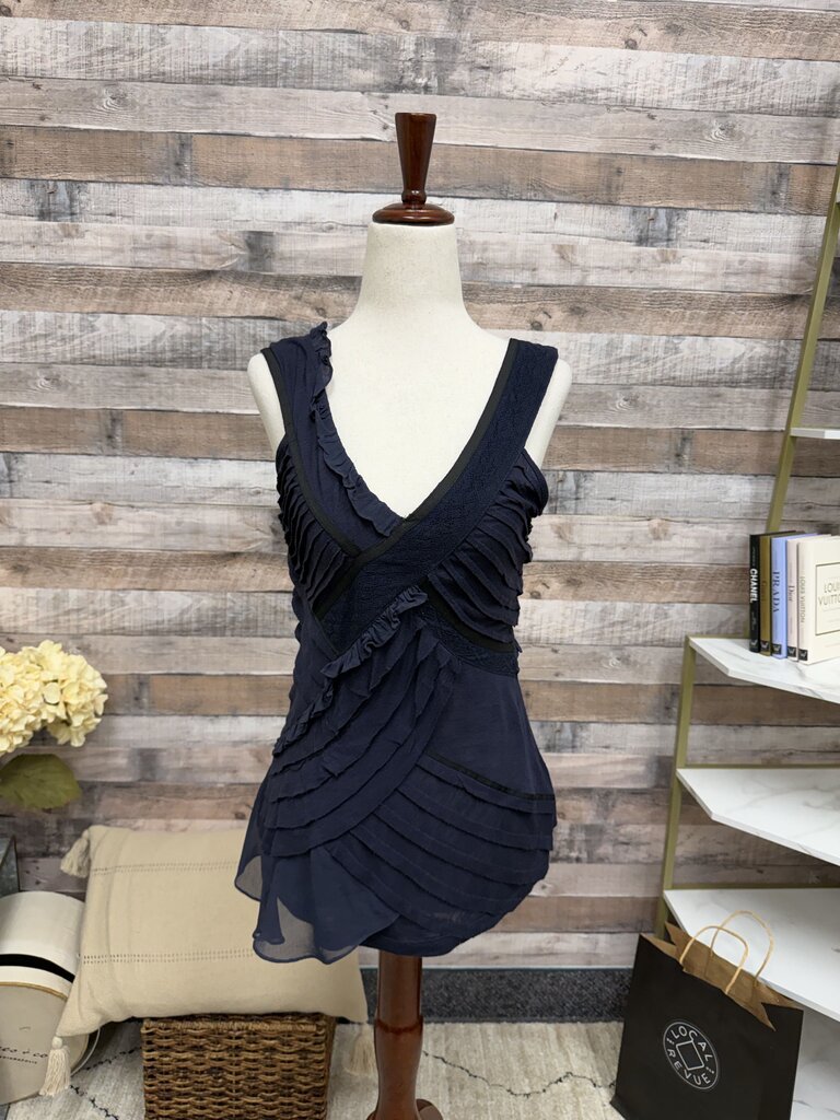 Meadow Rue Blue Silk Chiffon W/ Ruffles Sleeveless Top Meadow Rue Blue XS women TOPS