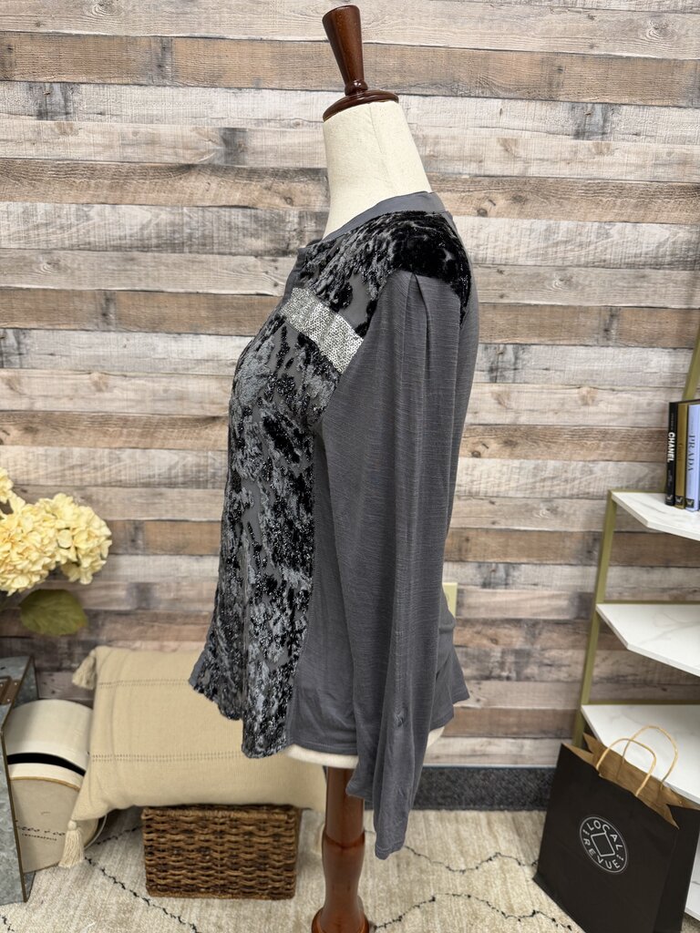 Tiny Gray Velvet Burnout Henley Top Tiny by Anthro Gray women TOPS