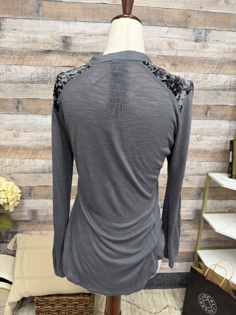 Tiny Gray Velvet Burnout Henley Top Tiny by Anthro Gray women TOPS
