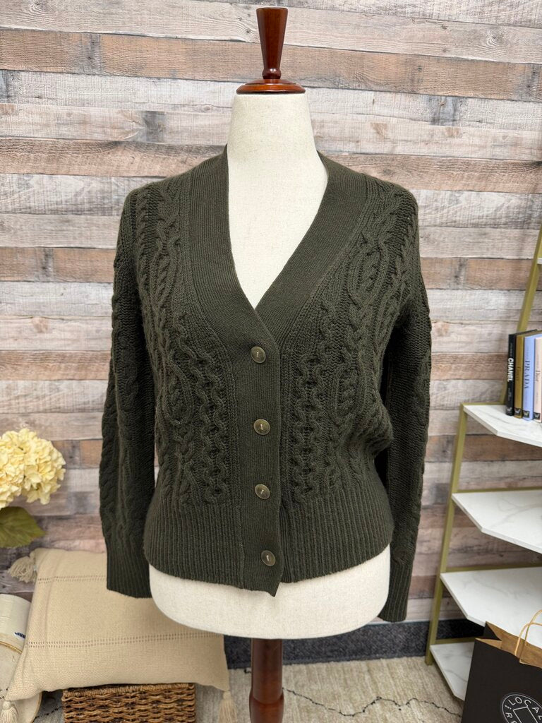 Vince Olive Triple Braid Knit Cardigan Vince Olive Large women SWEATERS