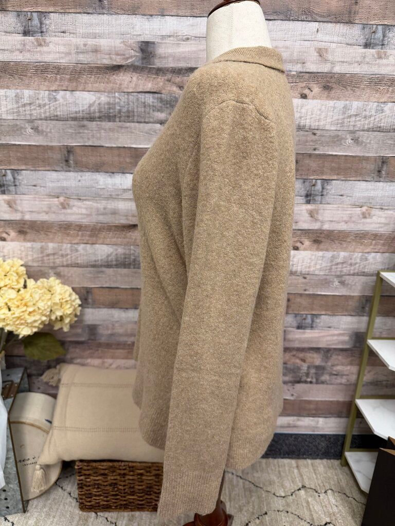 J Crew tan Extra-Soft polo knit sweater w/ collar J Crew tan L women SWEATERS
