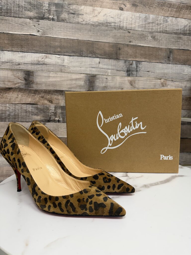 Christian Louboutin Suede Leopard Print Pointed Toe Pump Christian Louboutin Leopard 7.5 women HEELS
