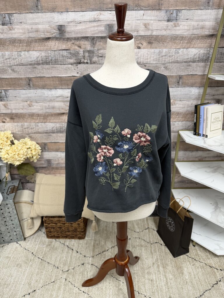 Ambercrombie Gray Floral Embroidered Cropped Sweatshirt Ambercrombie Gray S women SWEATSHIRTS/HOODIES