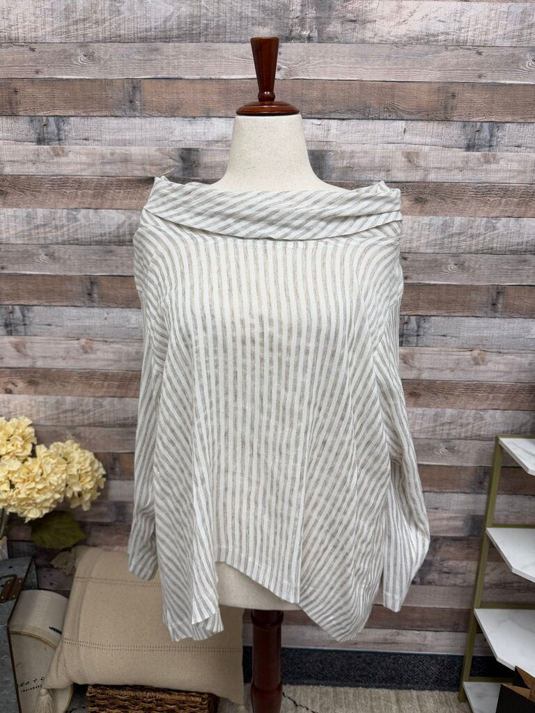 Square White Striped Cowl Neck Top Square White OS women TOPS
