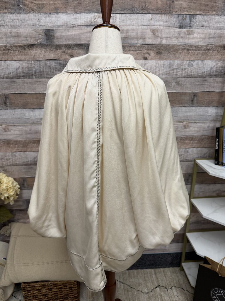 GiGiO Cream Satin W/ Gray Stitching Button Down Blouse GiGiO Milano Cream Small women TOPS
