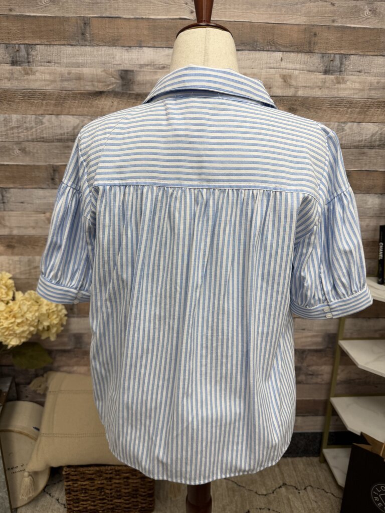Style USA White/Blue Stripe Short Sleeve Shirt W/ Collar Style USA White/Blue Large women TOPS