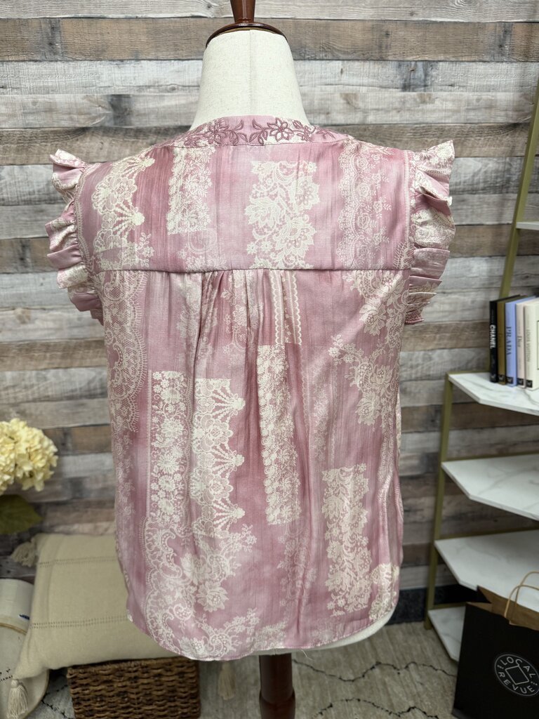 Current Air Pink Flutter Sleeve Floral Print Top Current Air Pink Large women TOPS