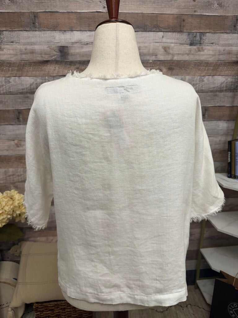 Veronique Miljkovitch White Peasant Style Short Sleeve Top Veronique M White Large women TOPS