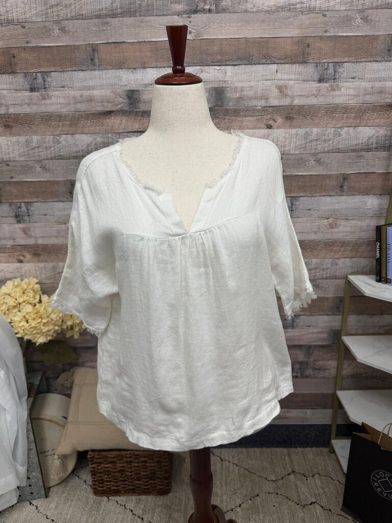 Veronique Miljkovitch White Peasant Style Short Sleeve Top Veronique M White Large women TOPS