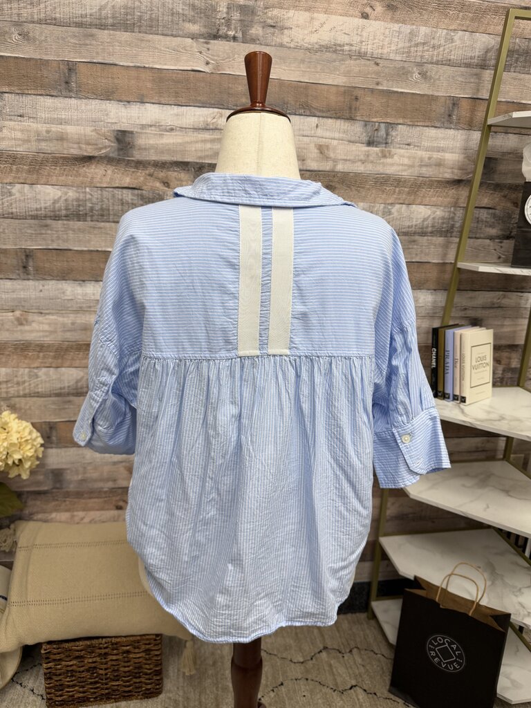 Maeve Blue Striped Button Down Cat On Pocket Maeve by Anthopologie Blue Medium women TOPS