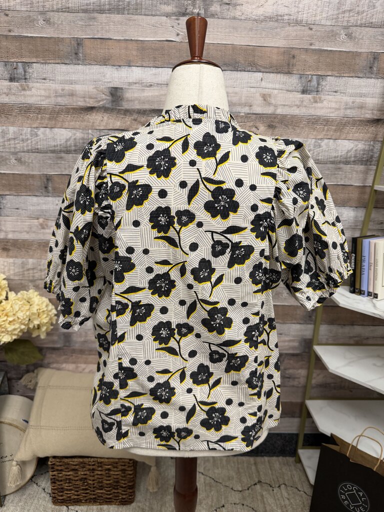 THML Black Floral Peasant Top THML Black/White OS women TOPS