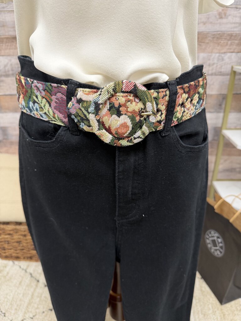Floral Brocade Belt No Brand Mauve/Green Large women ACCESSORIES