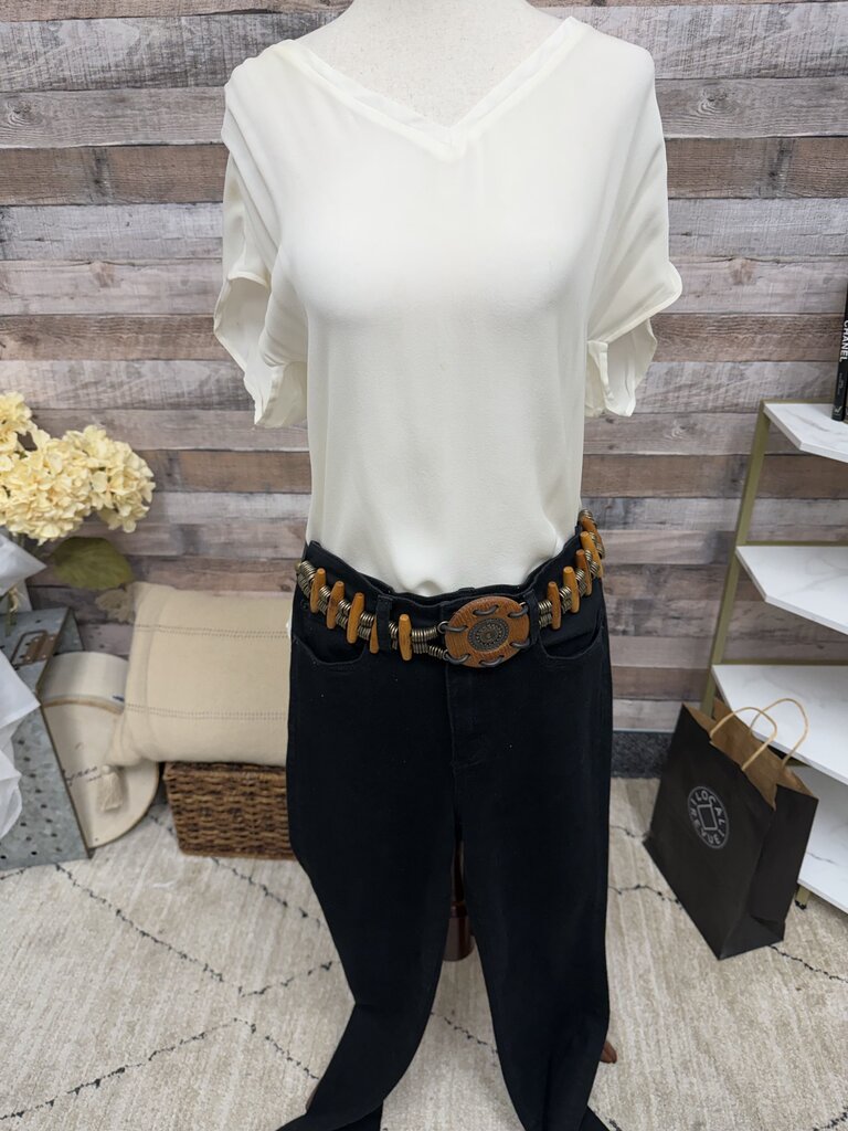 Circular Wooden Medallion & Bronze Belt No Brand Brown/Bronze OS women ACCESSORIES