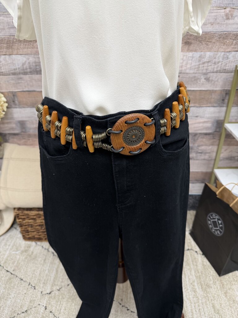 Circular Wooden Medallion & Bronze Belt No Brand Brown/Bronze OS women ACCESSORIES