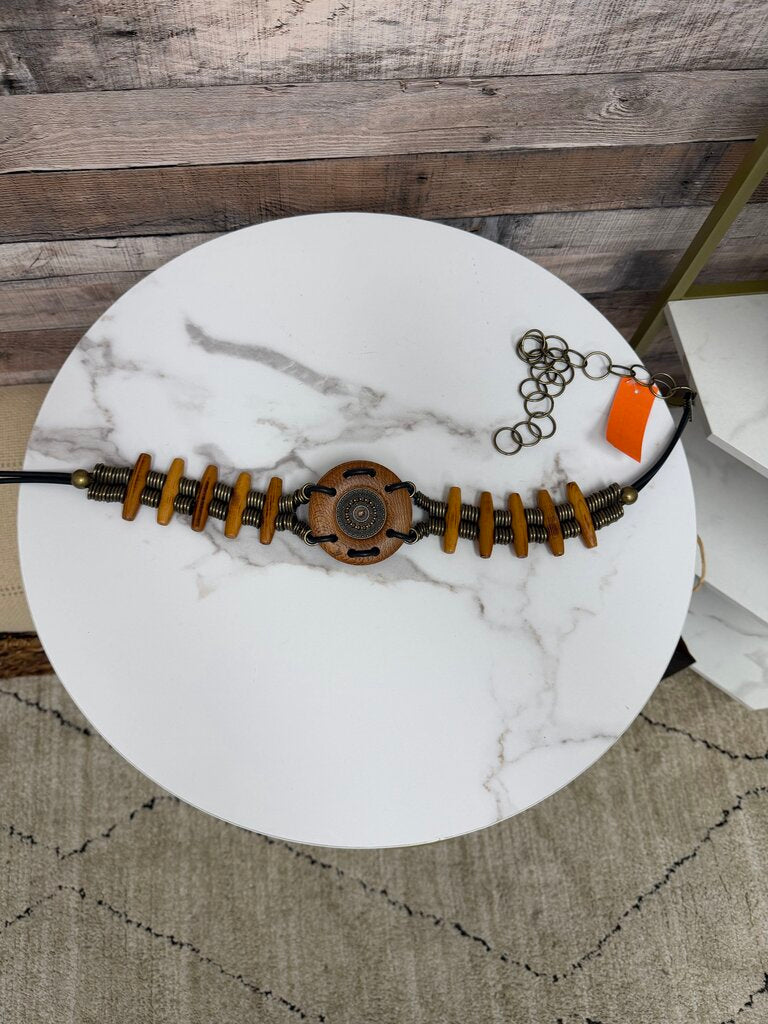 Circular Wooden Medallion & Bronze Belt No Brand Brown/Bronze OS women ACCESSORIES