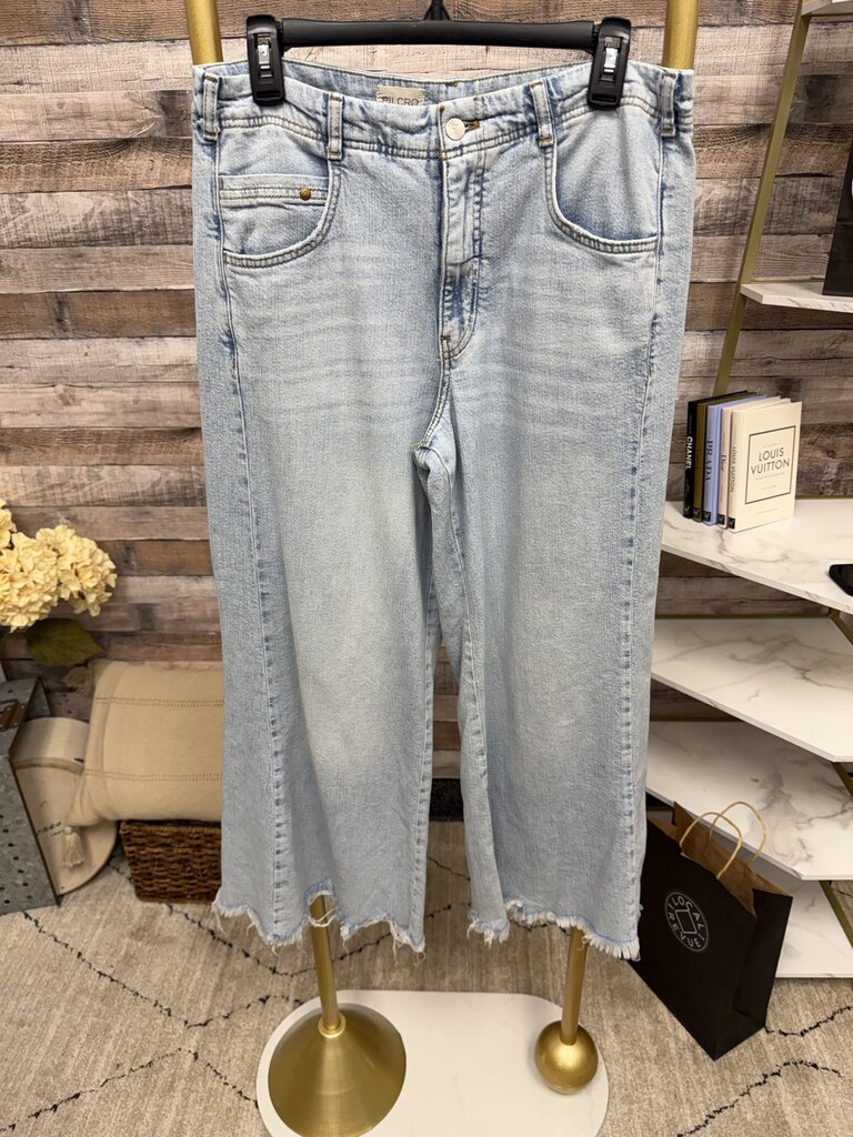 Piilcro Light Blue Wide Leg Crop W/ Distressed Hem pilcro anthropologie Light Blue 30 women PANTS